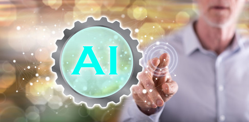Man touching an artificial intelligence concept
