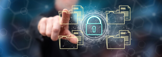 Man touching a data security concept