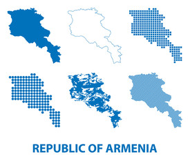 map of Republic of Armenia - vector set of silhouettes in different patterns