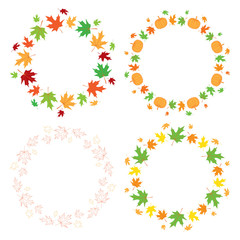 round autumn frames with maple leaves and pumpkins - vector set