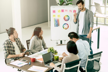 Obraz premium creativity brainstorm ideas concept with business partnet meeting workshop in conference room office background