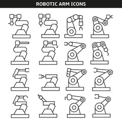 industrial robot or robotic arm icons line style
