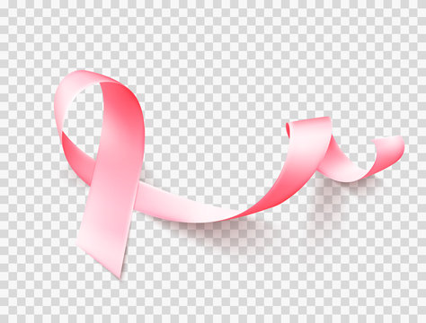 Realistic pink ribbon isolated over white background. Symbol of breast cancer awareness month in october. Vector