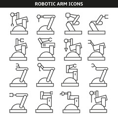 industrial robot or robotic arm icons line style