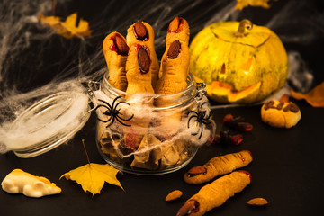 Cookies in the form of witches fingers, food for Halloween.