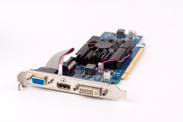 Modern computer video card on white background. select focus