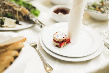 Interior of a restaurant prepared for wedding ceremony