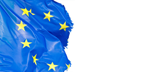 Frayed European flag on white background for easy selection - concept image