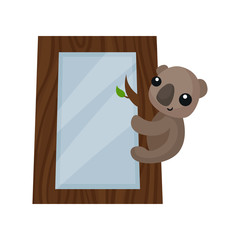 Cute photo frame with koala bear, album template for kids with space for photo or text, card, picture frame vector Illustration on a white background
