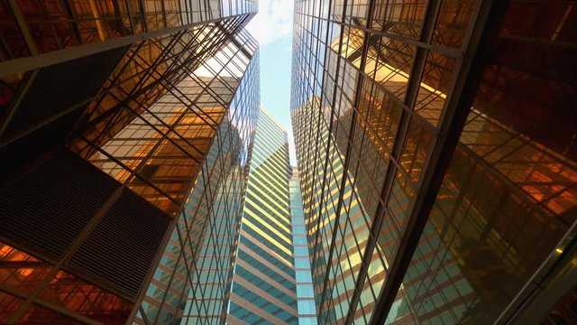 Architecture construction futuristic building. Office buildings Financial economy growth concept. At sunset. Golden hour.