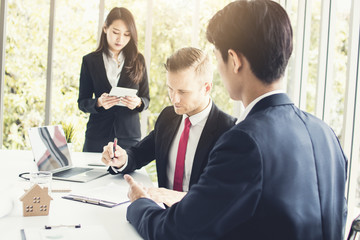 businessman signing on contract after finishing meeting, successful investor and communication concept