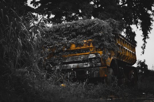 Abandoned Truck | unwanted vehicle - color splash with type space