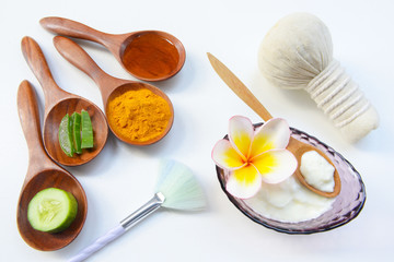 Fresh yogurt, Aloe Vera, Turmeric powder, Honey, Cucumber, Lemon, Ingredients In the face to care for beauty.