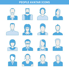 people avatar icons set blue theme design