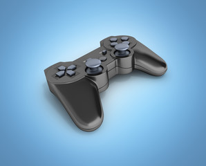 black gamepad without shadow isolated on blue gradient background background 3d
