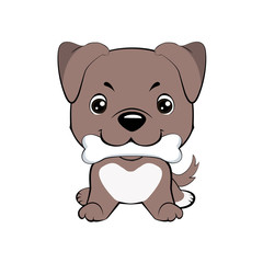 happy puppy with a bone waves a tail