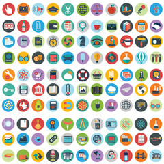 Modern flat icons vector collection with long shadow effect in stylish colors of web design objects, business, office and marketing items.