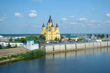 View of the Arrow - the confluence of the Oka and Volga rivers and Alexander Nevsky Cathedral....