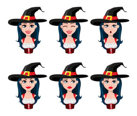 Happy Halloween. Face expressions of sexy witch