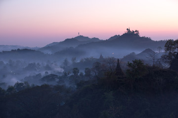 Buddha temple in the sunset dawn