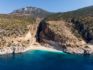 Aerial View of Kaputas Beach Turkish Mediterranean Coast in Antalya Province Kas / Turkey.