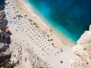 Aerial View of Kaputas Beach Turkish Mediterranean Coast in Antalya Province Kas / Turkey.