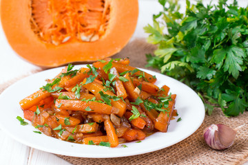 Fried pumpkin with vegetables