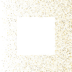 Golden splash or glittering spangles square frame with empty center for text. Vector illustration.