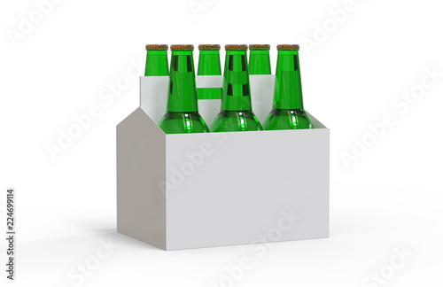 Six Pack Of Beer Bottles In Cardboard Box Mock Up Template On Six Pack Of Beer Bottles In Cardboard Box Mock Up Template On Isolated White Background Ilration
