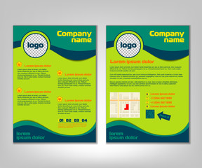 Naklejka premium Brochure flyer design layout template. Front and back page in A4 size. Business background with marketing icons and infographic elements. Vector illustration