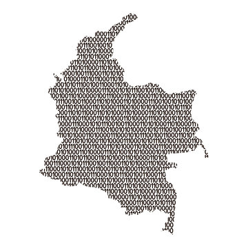 Colombia map abstract schematic from black ones and zeros binary digital code. Vector illustration.