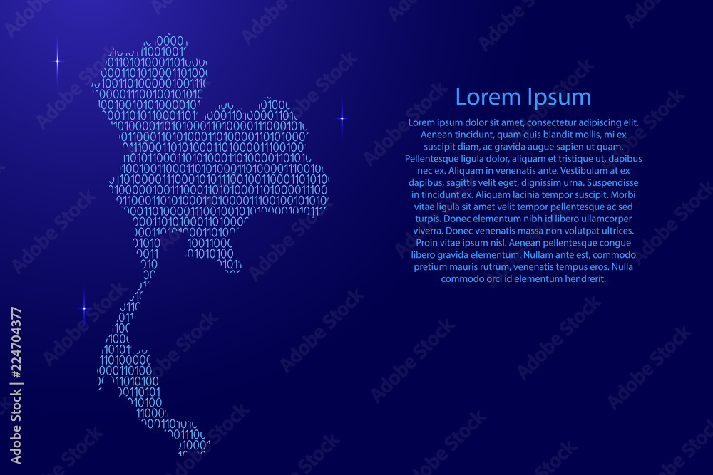 Fototapete thailand map abstract schematic from blue ones and zeros binary digital code with space stars for ba
