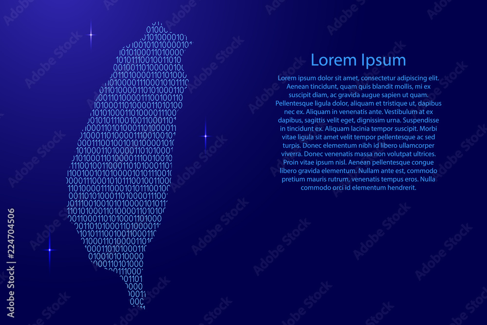 Fototapete taiwan map abstract schematic from blue ones and zeros binary digital code with space stars for bann