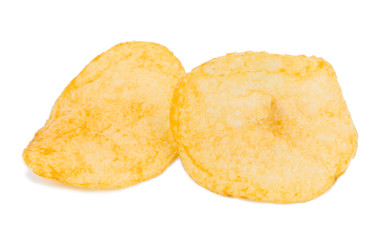 Top view of Potato chips isolated on white background.