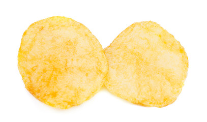 Top view of Potato chips isolated on white background.