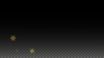 Christmas  Vector Background with Gold Falling Snowflakes Isolated on Transparent Background. Realistic Snow Sparkle Pattern. Snowfall Overlay Print. Winter Sky. Design for Party Invitation.