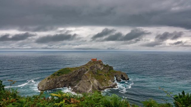 San Juan de Gaztelugatxe island and church time lapse, top view