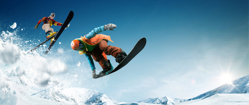 Skiing. Snowboarding. Extreme winter sports