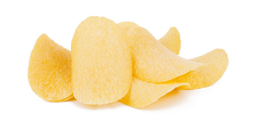 Top view of Potato chips isolated on white background.