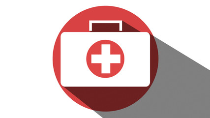 Obraz premium First Aid medical box icon red long shadow