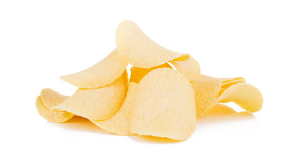 Top view of Potato chips isolated on white background.
