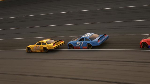 Race Car Speeding Along The Racetrack on stadium during sport event.  4K