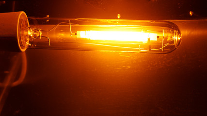 high pressure sodium lamp HPS orange light - obrazy, fototapety, plakaty