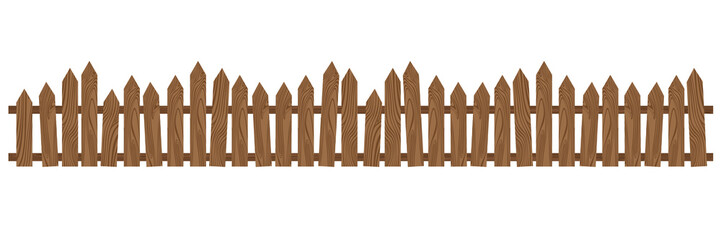 Beautiful brown wooden fence. Wooden fence isolated on white background.