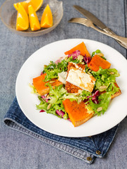 Roast pumpkin salad with pumpkin seeds and feta