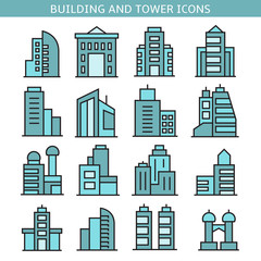 building and office tower icons