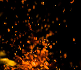 flame of fire with sparks black background