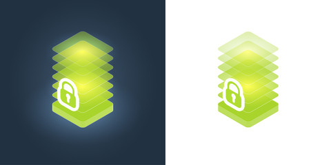 secure data storage concept, smartphone and storage blocks