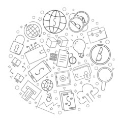 Fintech circle background from line icon. Linear vector pattern. Vector illustration