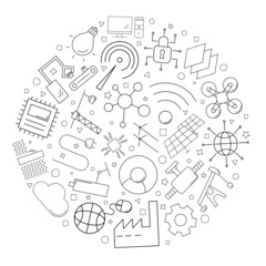 Industry 4.0 circle background from line icon. Linear vector pattern. Vector illustration